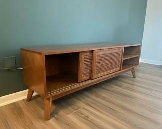 Mid-Century Modern Rattan Media Console