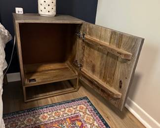 Wood Nightstand with Sunburst Pattern and Gold Metal Base