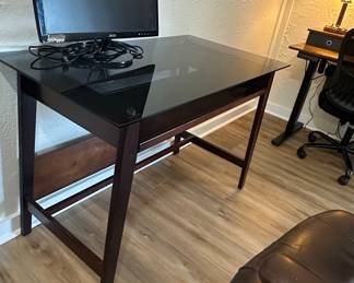 Dark Brown Wood Modern Desk with Glass Top