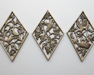 Mid-Century Syroco Style Diamond Shaped Wall Plaques (Set of 3)
