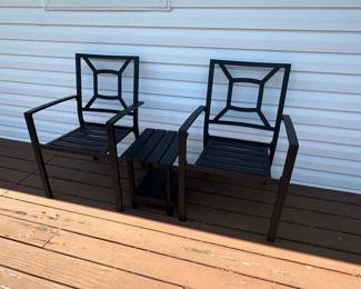 Black Metal Patio Set with Two Chairs and Side Table