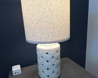 White Geometric Cutout Ceramic Table Lamp Style