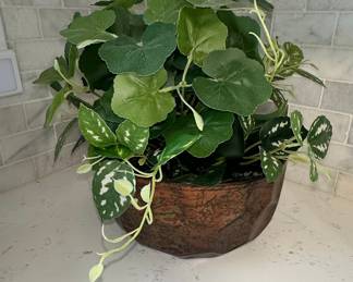 Faux Pothos and Fern Plant in Hammered Copper Pot
