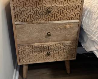 Geometric Carved Wood Nightstand