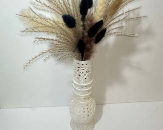 Carved Alabaster Vase with Dried Floral Arrangement