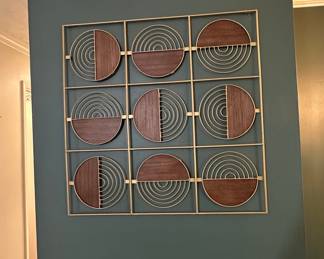 Mid-Century Modern Geometric Wood and Metal Wall Art