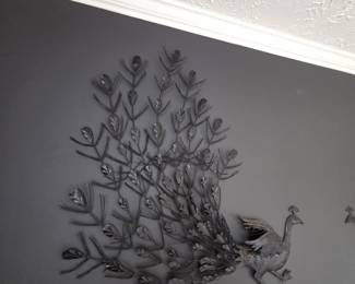 Mid-Century Style Metal Peacock Wall Decor