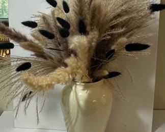 Cream Ceramic Swirl Vase with Pampas Grass and Bunny Tail Arrangement
