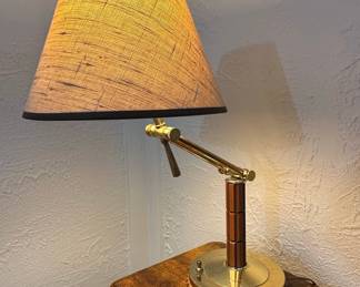 Adjustable Brass and Wood Desk Lamp