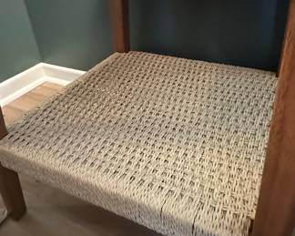 Mid-Century Modern Style Walnut End Table with Woven Shelf