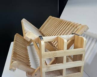 Bamboo Folding Dish Rack with Utensil Holder