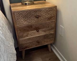 Geometric Carved Wood Nightstand