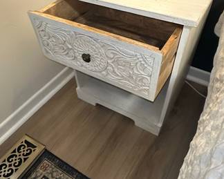 Pair of Carved Single Drawer Bedside Tables