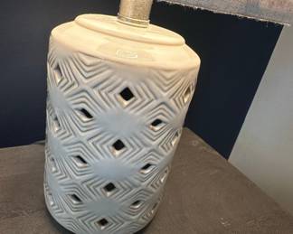 White Geometric Cutout Ceramic Table Lamp Style