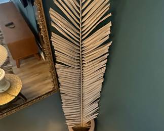 Large Faux Palm Frond in Tapered Ceramic Vase