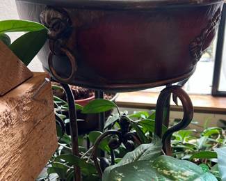 Large Antique Brass Planter with Stand