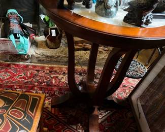 Round Wood and Onyx Accent Table