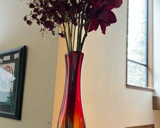 Tall Red to Amber Gradient Glass Vase