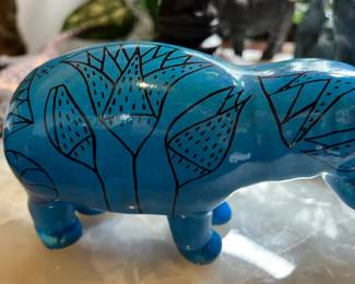 Signed Blue Glass Hippo Sculpture