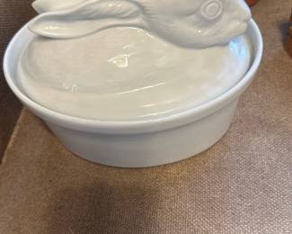 White Ceramic Bunny Covered Dish