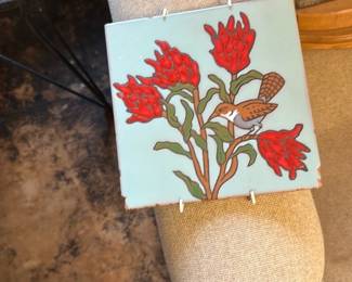 Decorative Ceramic Tile with Bird Motif