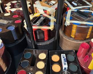 Clay poker chips and chip carousels