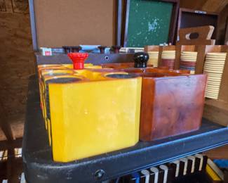 Bakelite poker chip holders and Bakelite poker chips available