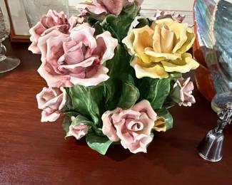 Capodimonte Porcelain Rose Arrangement in Basket