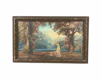 Framed Print of Maxfield Parrish's "The Waterfall" with Female Figure