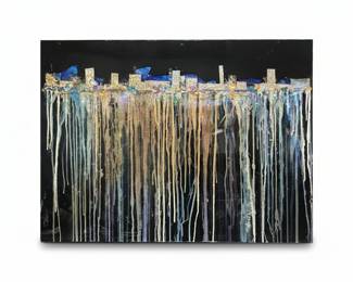 Abstract Drip Cityscape Painting with Gold Leaf and Glitter