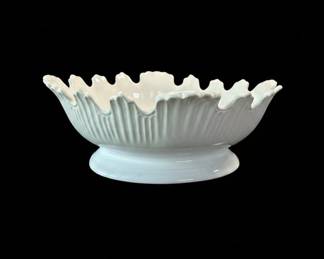 Portuguese Ceramic Ruffled Edge Pedestal Bowl