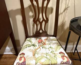 Chinoiserie Style Dining Chair with Monkey Motif Upholstery
