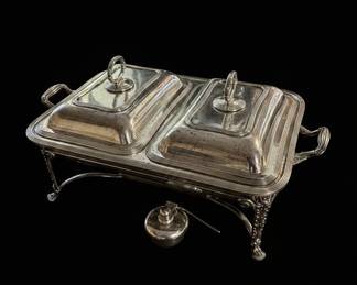 Vintage Sheffield Silver Plated Double Compartment Serving Dish with Warmer