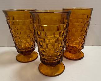 Indiana Glass Whitehall Cubist Amber Footed Tumblers