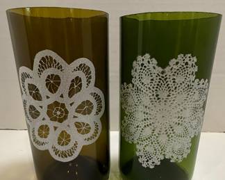 Recycled Wine Bottle Tumblers with Doily Design