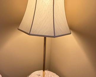 Brass Floor Lamp with Floral Skirted Table