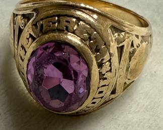 10K Gold Class Ring with Purple Amethyst Stone