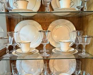 Lenox Solitaire China Set with Silver Trim