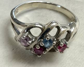 10K Gold Tri-Color Birthstone Mother's Ring