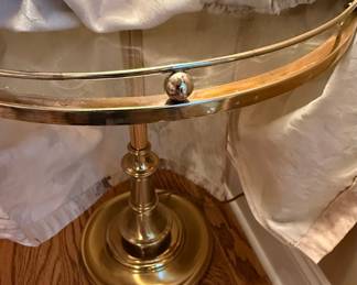 Brass Floor Lamp with Floral Skirted Table