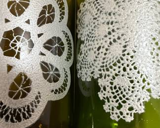Recycled Wine Bottle Tumblers with Doily Design