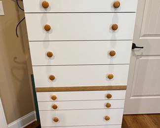 White and Wood Grain 9-Drawer Tall Crafting Cabinet