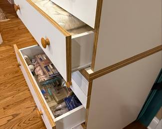 White and Wood Grain 9-Drawer Tall Crafting Cabinet
