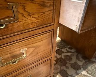 Mid-Century Modern Oak Campaign Style Executive Desk