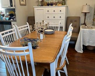 Farm House Table with Hidden Leaf and 6 Windsor Style Chairs
