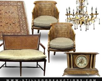 Antiques, clocks, rugs, chandeliers, artwork, dishes, furniture, and much more!