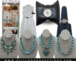 Jewelry, turquoise, cabinets, rings, necklaces, watches, collectibles, designer handbags & much more!