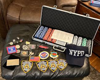 More patches pins challenge coins, and a really nice poker set