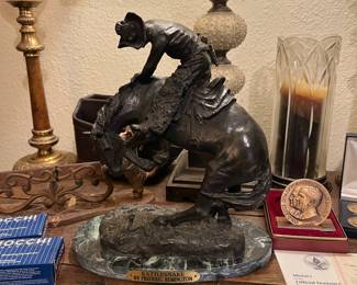 HEAVY FrederickRemington Bronze (real bronze) on marble style base “Rattlesnake” 