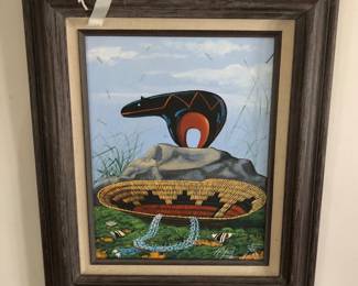 Vintage southwest  painting by Native American Jackie Black 